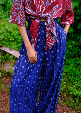 Vinca Handwoven Ikat Wide-Leg Trousers