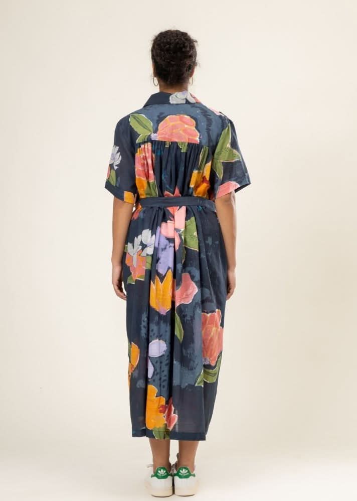 A Model Wearing Multicolor Upcycled Cotton Joan Printed Dress, curated by Only Ethikal