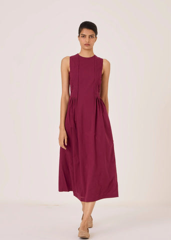 Indika Burgundy Pleated Dress