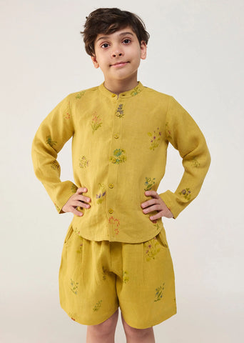 Kids Kimi Timeless Linen Shorts- Ochre