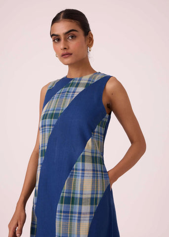 Waltz Blue Linen Panelled Dress