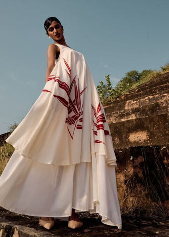 A Model Wearing Red Pure Cotton Eider Dress curated by Only Ethikal