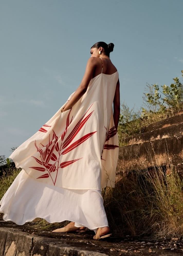 A Model Wearing Blue Pure Cotton Nightingale Dress curated by Only Ethikal