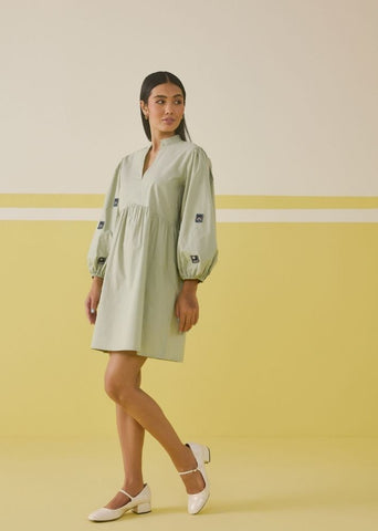 A Model Wearing Multicolor Poplin Mint Memories Organic Cotton Dress, curated by Only Ethikal
