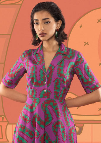 A Model Wearing Purple  Cotton Haku Shirt Dress, curated by Only Ethikal