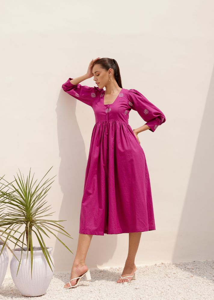 A Model Wearing Pink Hemp Magenta Sienna Dress, curated by Only Ethikal