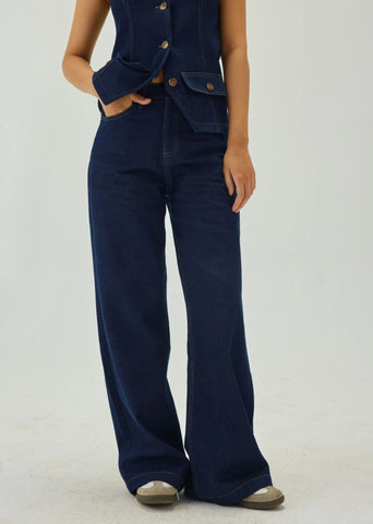 Denim High Waist Wide-Leg Pants