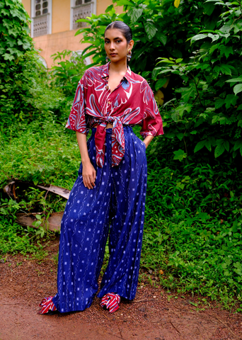 Vinca Handwoven Ikat Wide-Leg Trousers