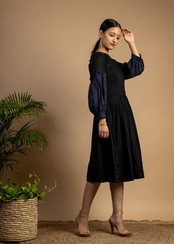 A Model Wearing Black Upcycled Cotton Sophia Black Dress, curated by Only Ethikal