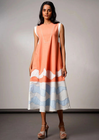 A Model Wearing Multicolor Handloom Cotton  Windlower Handloom Cotton Dress, curated by Only Ethikal