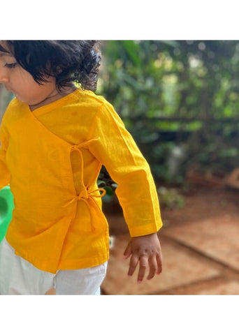 Unisex Organic Yellow Angrakha & White Pants