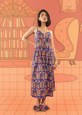 A Model Wearing Purple Cotton Noodle Midi Dress, curated by Only Ethikal