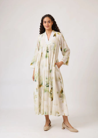 A Model Wearing Multicolor Mulmul Cotton Verdant Muse Panel Dress, created by Only Ethikal