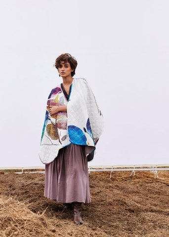 A Model Wearing Multicolor,Pure Cotton Breeze Cape curated by Only Ethikal