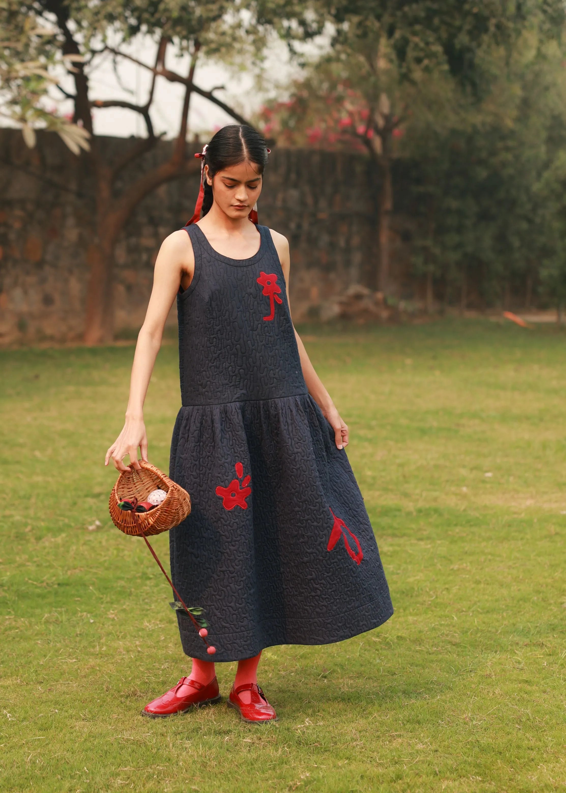 A Model Wearing Multicolor Cotton Bell Quilted Dress, curated by Only Ethikal