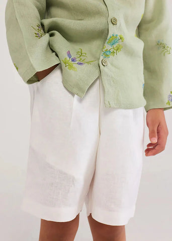 Kids Kei Timeless Linen Shorts- White