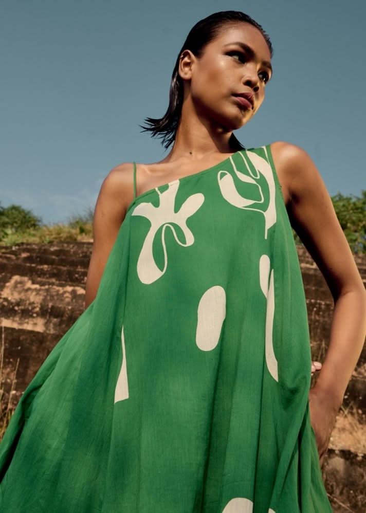 A Model Wearing Blue Pure Cotton Nightingale Dress curated by Only Ethikal