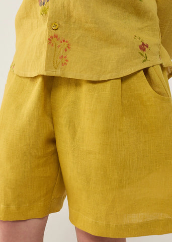 Kids Kei Timeless Linen Shorts- Ochre