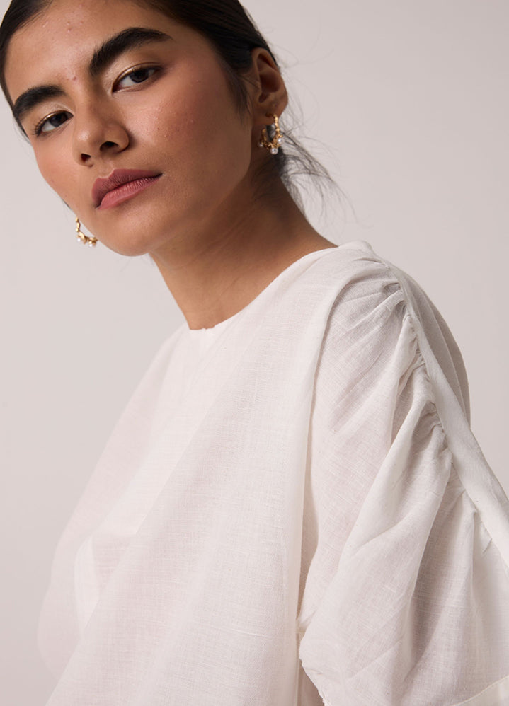 A Model Wearing White Handwoven Cotton Simone Off White Cotton Top , curated by Only Ethikal