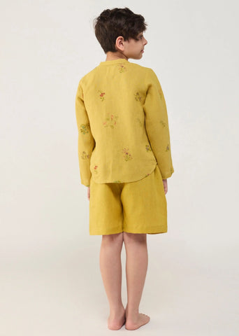 Kids Kei Timeless Linen Shorts- Ochre