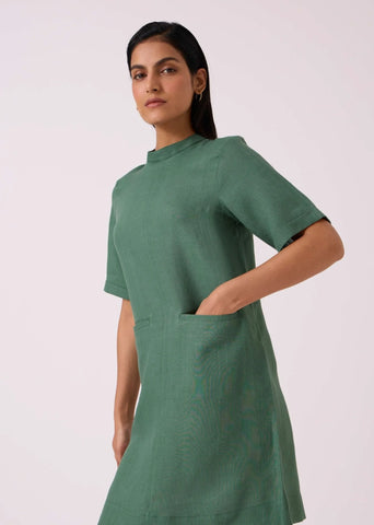Tula Green Linen Shift Dress
