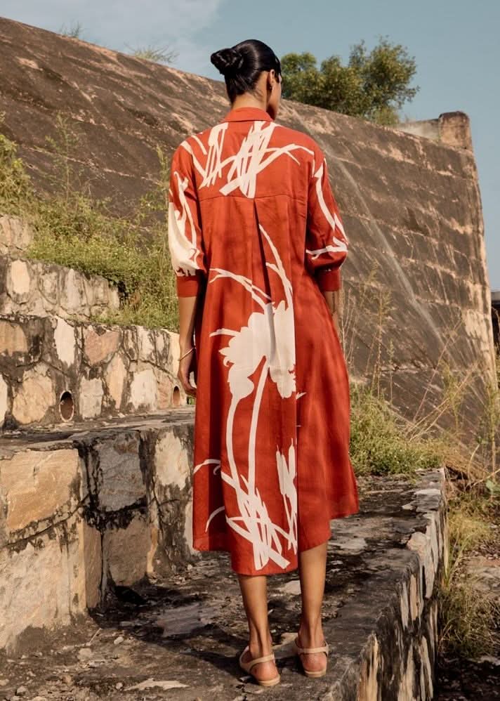 A Model Wearing Blue Pure Cotton Nightingale Dress curated by Only Ethikal