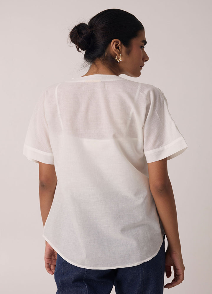 A Model Wearing White Handwoven Cotton Simone Off White Cotton Top , curated by Only Ethikal