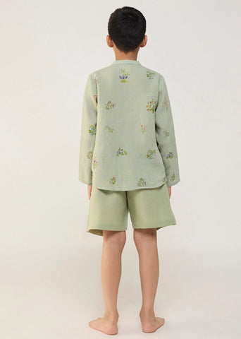 Kids Kei Timeless Linen Shorts- Mint