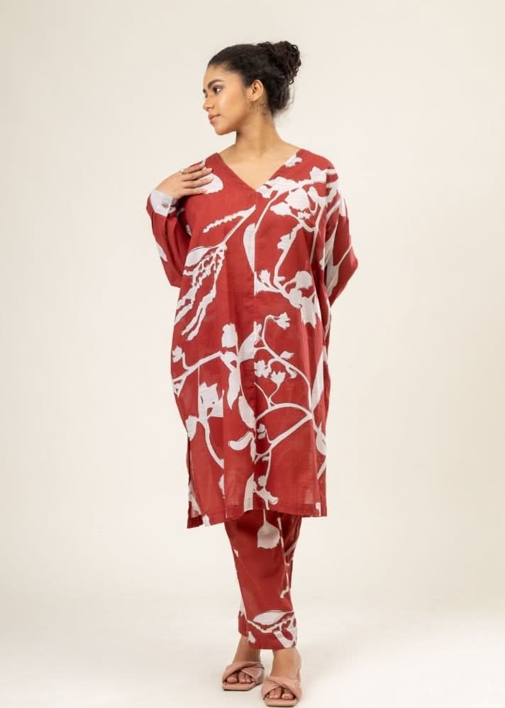 A Model Wearing Multicolor Upcycled Cotton Helen Kaftan Set, curated by Only Ethikal