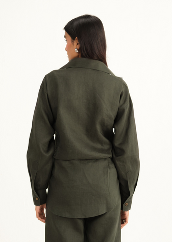 100% Linen Dark Green Co-Ord Set