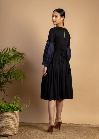 A Model Wearing Black Upcycled Cotton Sophia Black Dress, curated by Only Ethikal