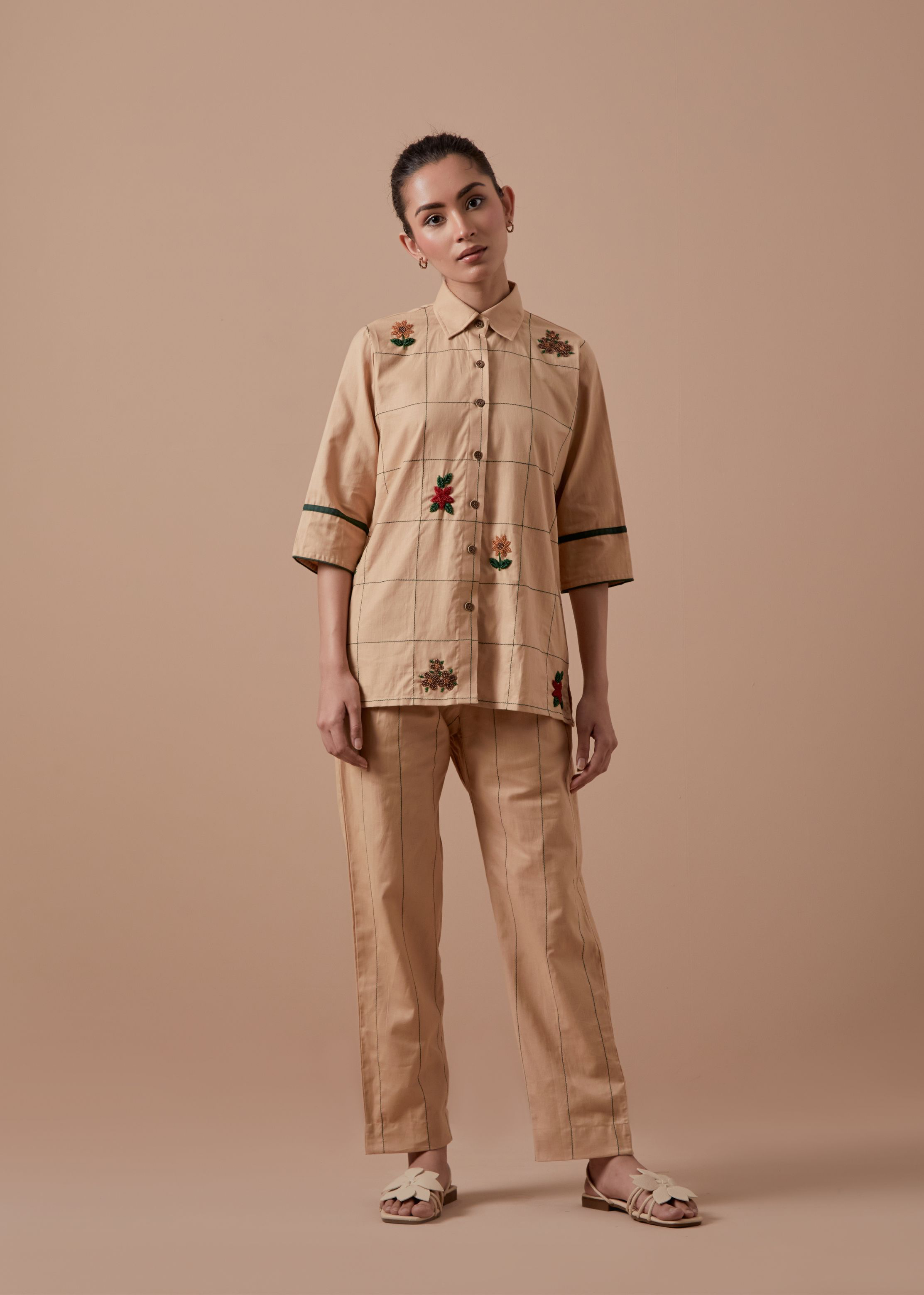 A Model Wearing Beige Hemp Amethyst Co-Ord Set, curated by Only Ethikal