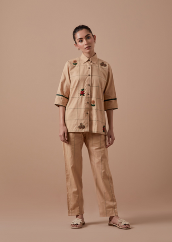 A Model Wearing Beige Hemp Amethyst Co-Ord Set, curated by Only Ethikal