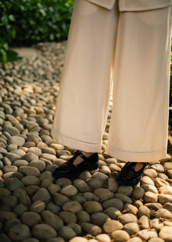 A Model Wearing White Wool White Mahoniacoord Set , curated by Only Ethikal