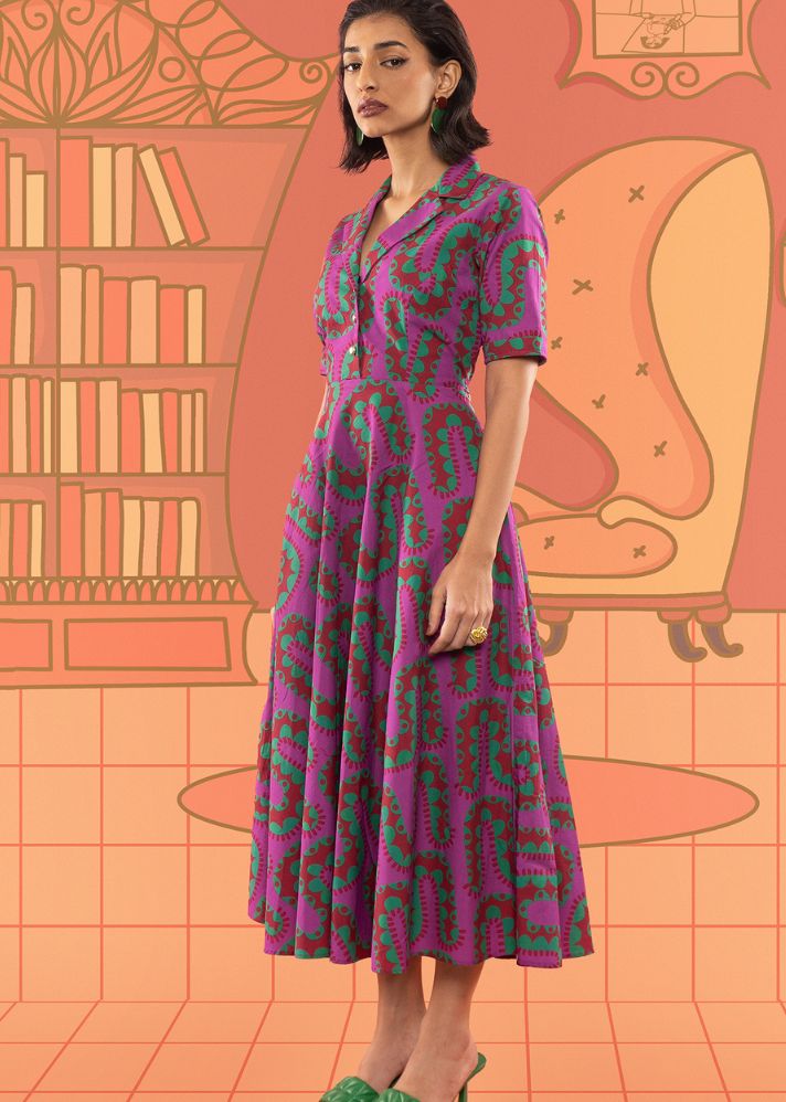 A Model Wearing Purple  Cotton Haku Shirt Dress, curated by Only Ethikal