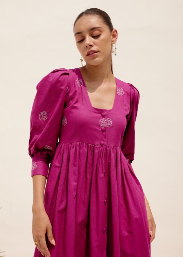 A Model Wearing Pink Hemp Magenta Sienna Dress, curated by Only Ethikal