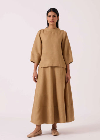 A Model Wearing Brown Linen Bertie Tan Linen Top, curated by Only Ethikal