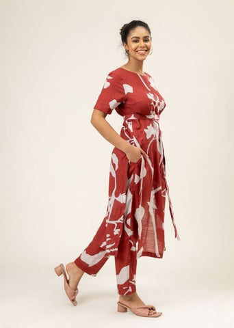 A Model Wearing Multicolor Upcycled Cotton Sue Printed Set, curated by Only Ethikal