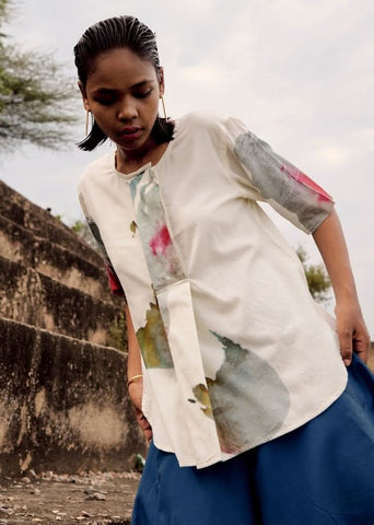 A Model Wearing White Pure Cotton Blue Jay Top curated by Only Ethikal