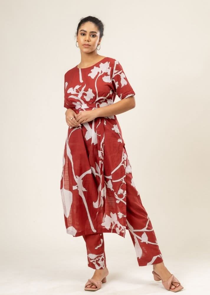 A Model Wearing Multicolor Upcycled Cotton Sue Printed Set, curated by Only Ethikal