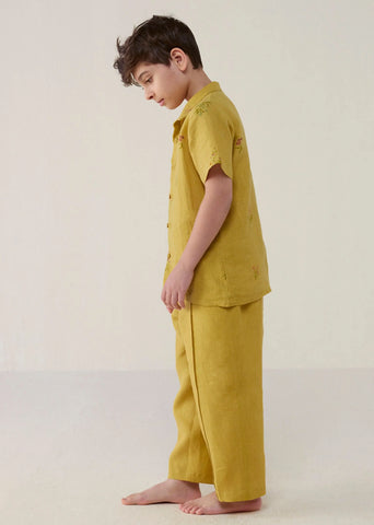 Kids Neo Timeless Linen Pants- Ochre