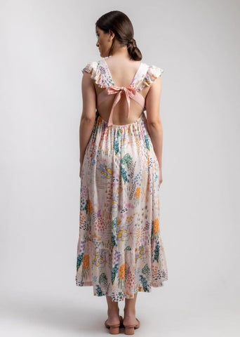 A Model Wearing Multicolor Upcycled Cotton Lily Printed Dress, curated by Only Ethikal