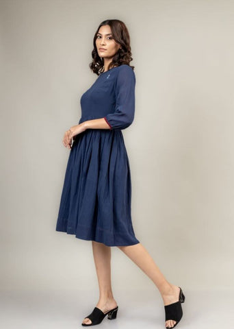 A Model Wearing Blue Upcycled Cotton Luna Blue Dress, curated by Only Ethikal