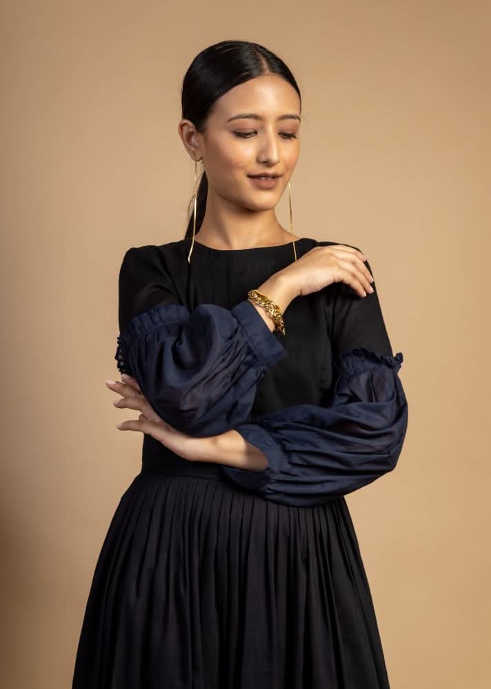 A Model Wearing Black Upcycled Cotton Sophia Black Dress, curated by Only Ethikal