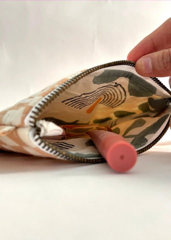 Sustainable Quilted Cotton Travel Pouch Peach & White Flat Frill Organizer