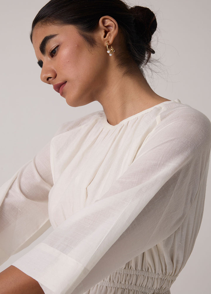 A Model Wearing White Handwoven Cotton Sergio Off White Cotton Top , curated by Only Ethikal