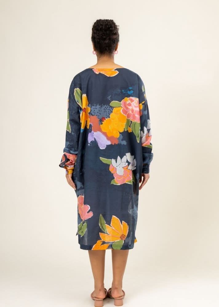 A Model Wearing Multicolor Upcycled Cotton Helen Floral Kaftan, curated by Only Ethikal