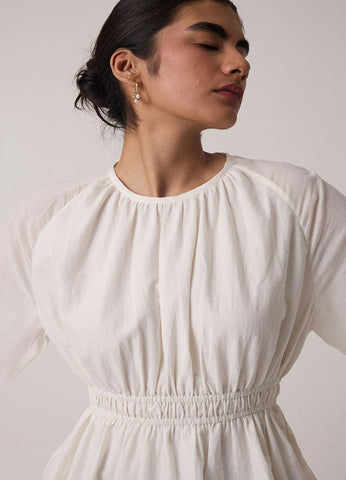 A Model Wearing White Handwoven Cotton Sergio Off White Cotton Top , curated by Only Ethikal