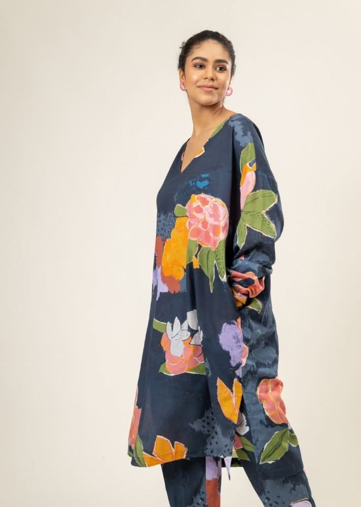 A Model Wearing Multicolor Upcycled Cotton Helen Prined Set, curated by Only Ethikal