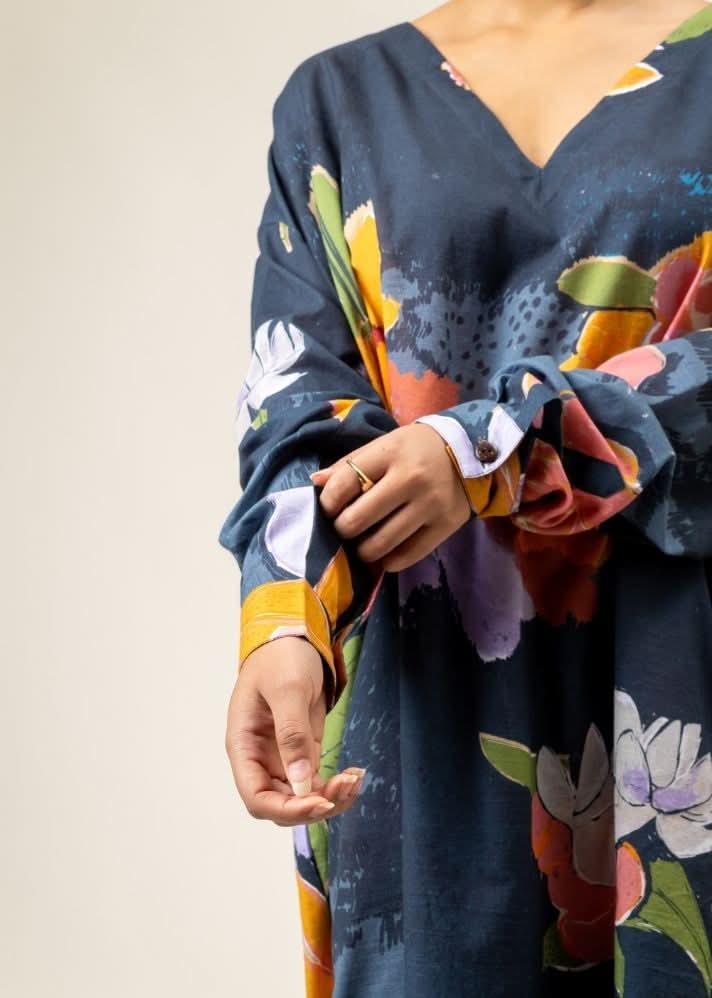 A Model Wearing Multicolor Upcycled Cotton Helen Prined Set, curated by Only Ethikal